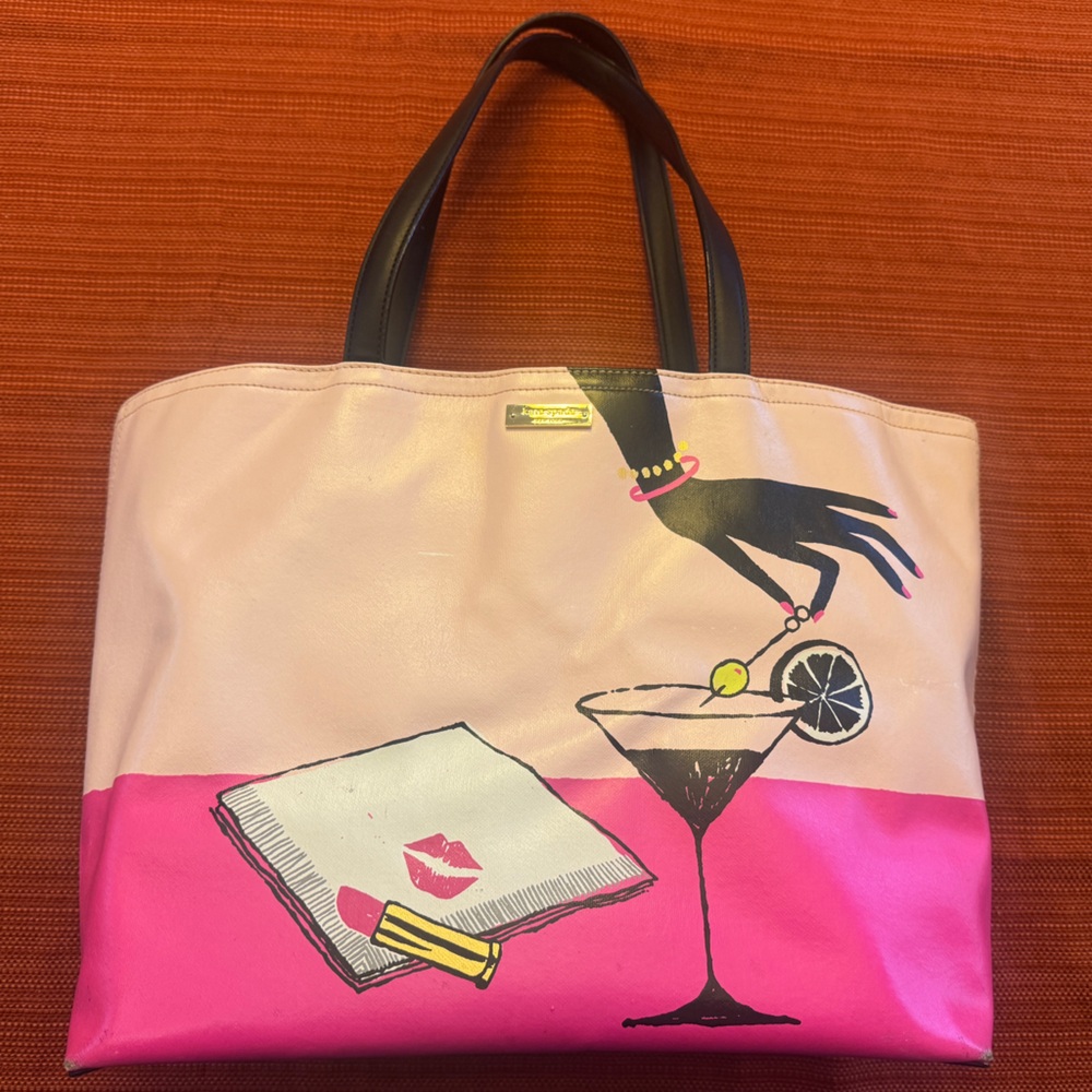 Kate Spade Pink Cocktail Kisses Tote Bag 🍸 👄💄 🫒